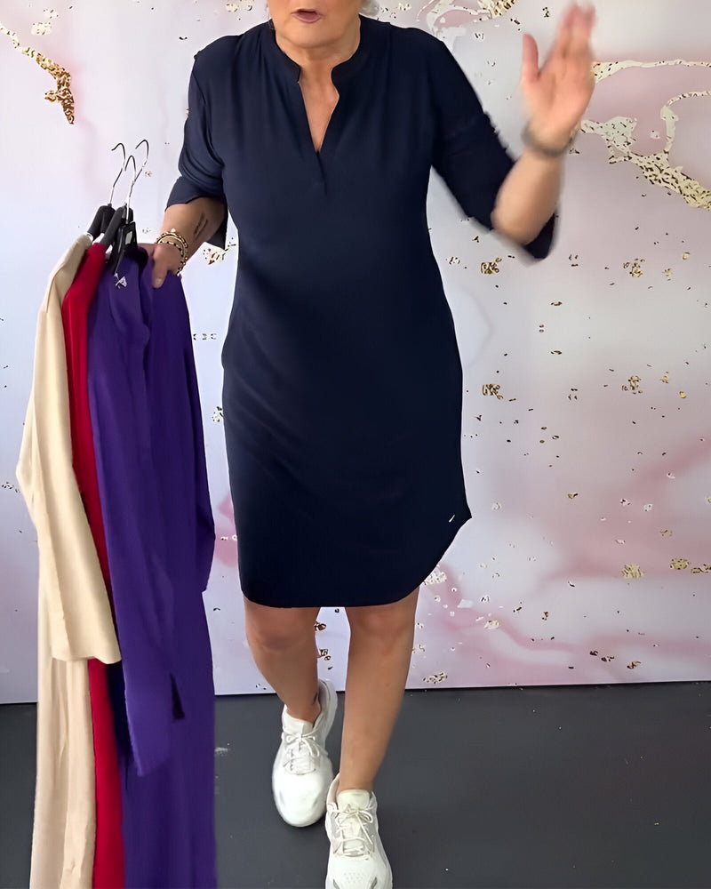 Komfort Chic™ - Schlichtes Kleid mit V-Ausschnitt und mühelosem Charme